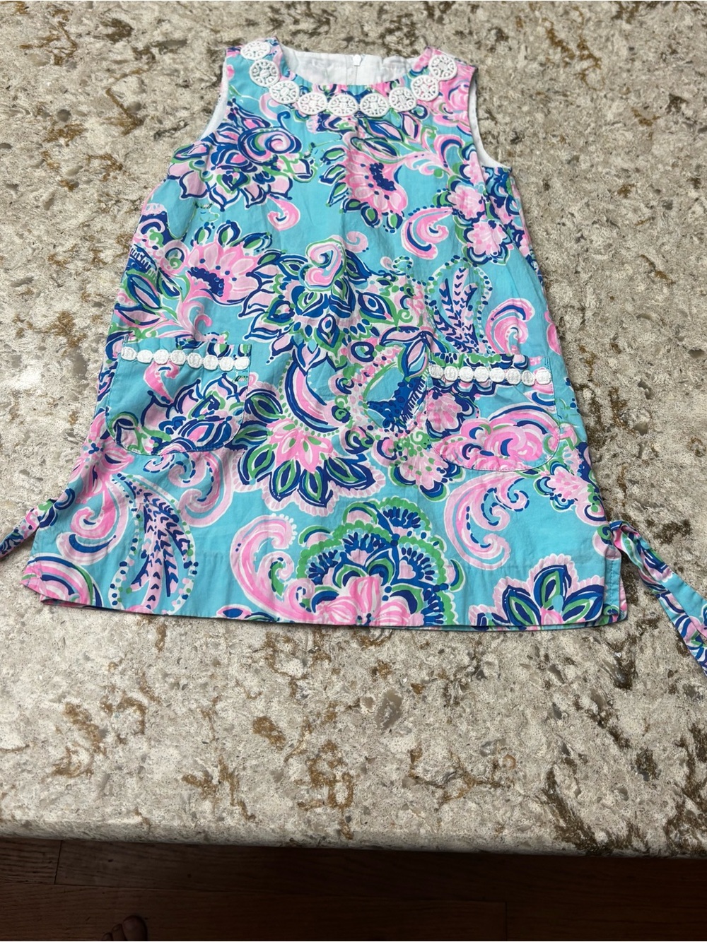 Lilly Pulitzer Aqua Shift Dress with Pink & Navy Floral Print